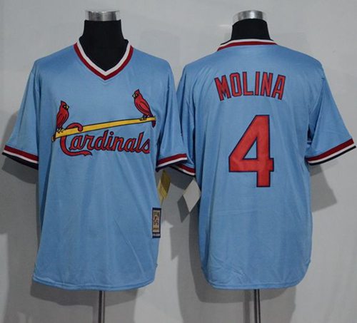 Cardinals #4 Yadier Molina Blue Cooperstown Throwback Stitched MLB Jersey - Click Image to Close